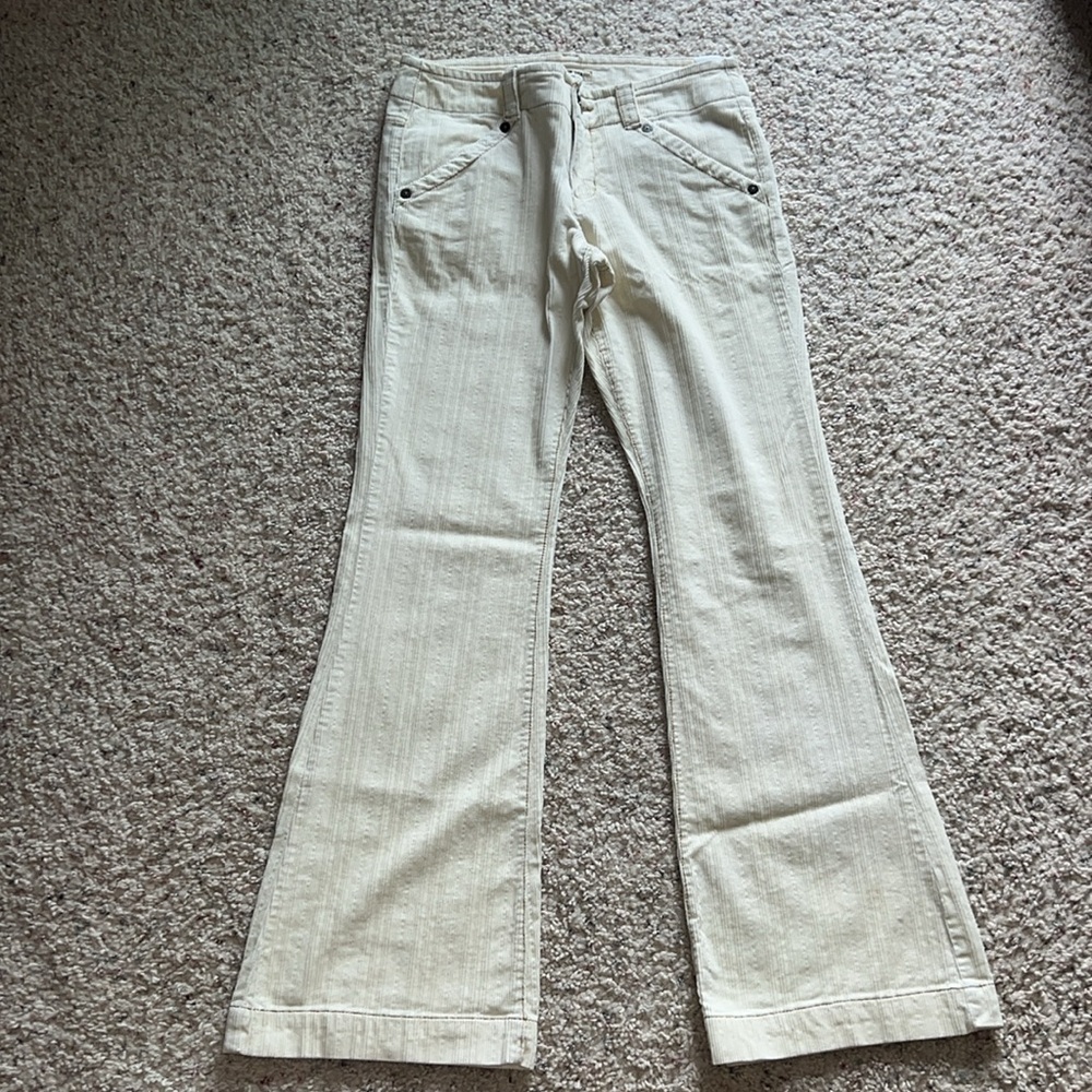 Vintage Y2K Tommy Hilfiger Tommy Jeans Cream Corduroy Flare Pants – Size 7 - Picture 3 of 8